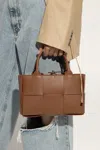 Bottega Veneta 'arco Tote Mini' Brown Handbag With Intreccio Motif In Leather Woman In Brown