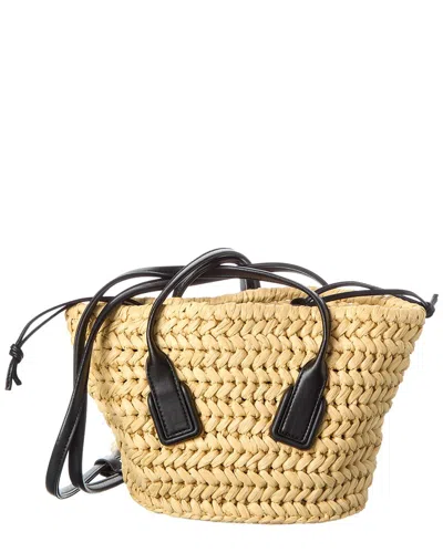 Bottega Veneta Arco Small Straw & Leather Basket Tote In Brown