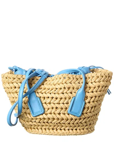 Bottega Veneta Arco Small Straw & Leather Basket Tote In Neutral