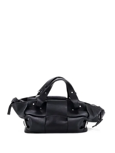 Pre-owned Bottega Veneta Arco Tool Bag Maxi Intrecciato Leather Satchel In 黑色