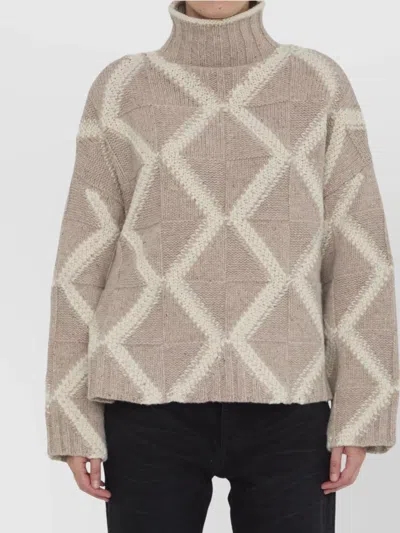 BOTTEGA VENETA ARGYLE INTARSIA KNIT TURTLENECK SWEATER