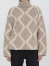 Bottega Veneta Argyle Intarsia-knit Wool Turtleneck Sweater In Beige