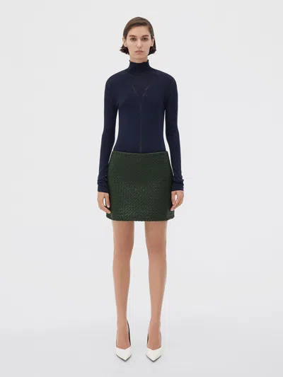 BOTTEGA VENETA ARMY GREEN LEATHER MINI SKIRT