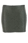 Bottega Veneta Green Intrecciato Raffia Mini Skirt For Women In Dark Green