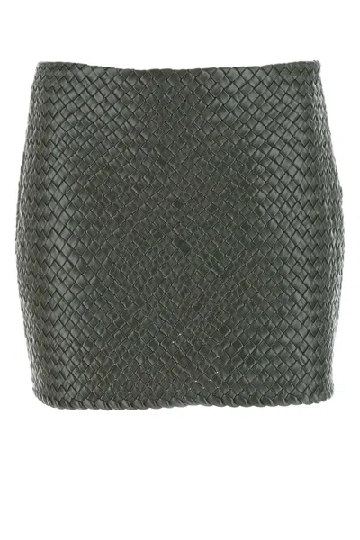 BOTTEGA VENETA ARMY GREEN LEATHER MINI SKIRT