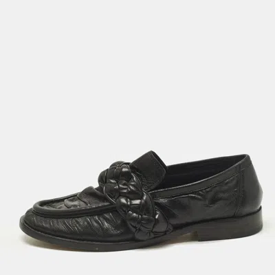 Pre-owned Bottega Veneta Astair Size 39 Black Leather Braided Loafers