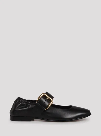 Bottega Veneta Astaire Leather Mary Jane Ballerina Flats In Black