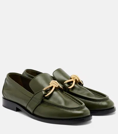 Bottega Veneta Astaire Leather Loafers Gold Tone Hardware In Green