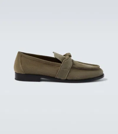 Bottega Veneta Astaire Knot Suede Loafers In Green