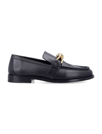 Bottega Veneta Astaire Lambskin Loafers With Metallic Knot Detail In Nero