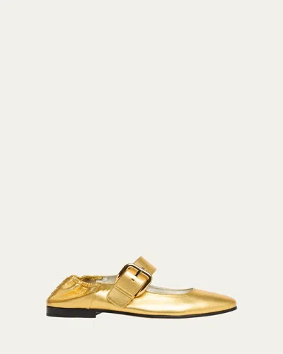 Bottega Veneta Astaire Leather Mary Jane Ballerina Flats In Gold