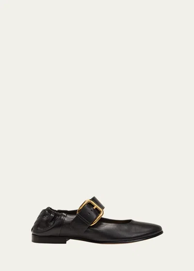 Bottega Veneta Astaire Leather Mary Jane Ballerina Flats In Black