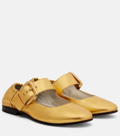 Bottega Veneta Amy Metallic Leather Mary Jane Flats In Yellow