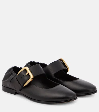 Bottega Veneta Astaire Leather Mary Jane Ballerina Flats In Black