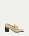 Bottega Veneta Astaire Metallic Knot Leather Heeled Loafers In Travertine