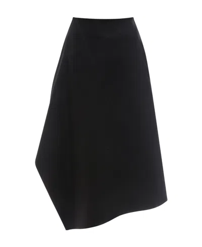 Bottega Veneta Asymmetric Cotton Midi Skirt In Black