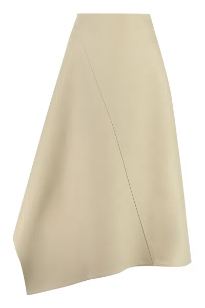 Bottega Veneta Beige Asymmetric Midi Skirt For Women In Neutral