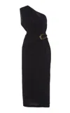 Bottega Veneta One-shoulder Cutout Gathered Embellished Crepe-jersey Midi Dress In Black