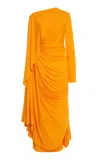 Bottega Veneta Draped Matte Viscose Jersey Cape Maxi Dress In Orange