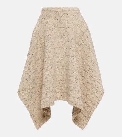 Bottega Veneta Asymmetric Knitted Midi Skirt In Beige