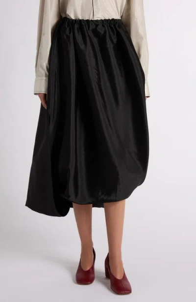 Bottega Veneta Asymmetric Midi Satin Bubble Skirt In Black