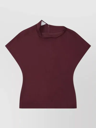 Bottega Veneta Asymmetric Neck Top Regular Fit Short Sleeves In Purple