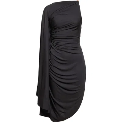 Bottega Veneta Black One-shoulder Draped Midi-dress