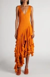 BOTTEGA VENETA BOTTEGA VENETA ASYMMETRIC TIERED RUFFLE DRESS