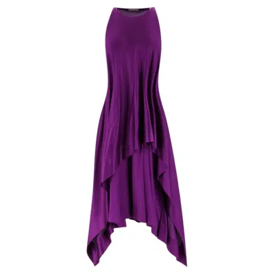 Pre-owned Bottega Veneta Asymmetric Tiered Silk Midi Dress In Purple