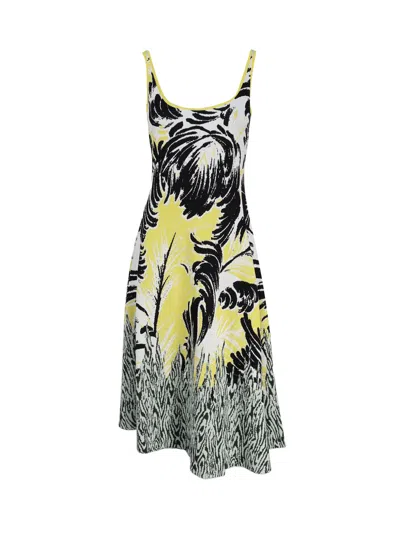 Bottega Veneta Asymmetrical Midi Dress In Jacquard And Viscose With Graphic Pattern In Lighthouse