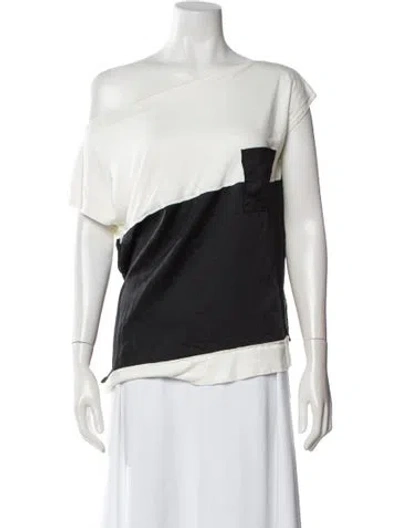 Pre-owned Bottega Veneta Asymmetrical Short Sleeve Top In White