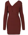 Bottega Veneta Asymmetrical V-neck Silk-blend Sweaterdress In Brown