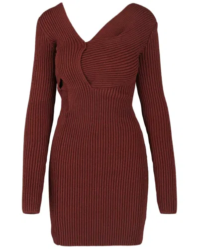 Bottega Veneta Asymmetrical V-neck Silk-blend Sweaterdress In Brown