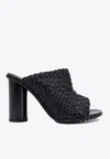 Bottega Veneta Intreccio Pattern Leather Sandals With Cylinder Heel In Black