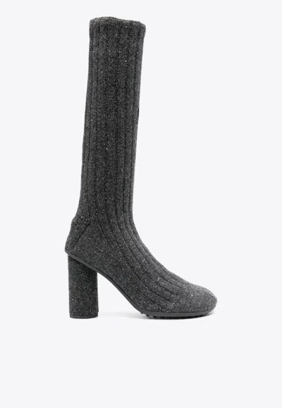 Bottega Veneta Atomic 90 Ribbed Knit Knee-high Boots In Grey