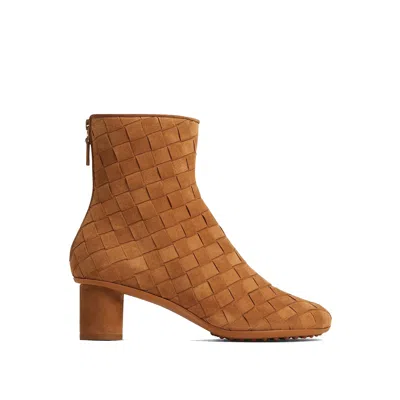 Bottega Veneta Woven Suede Booties With Back Zip 7cm In Brown