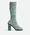 Bottega Veneta Atomic Knitted Knee-high Sock Boots In White/ Black/ Emerald Green