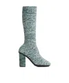Bottega Veneta Atomic Knitted Knee-high Sock Boots In White/black/emerald Green