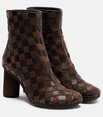 Bottega Veneta Atomic Intrecciato 50 Leather And Suede Ankle Boots In Brown