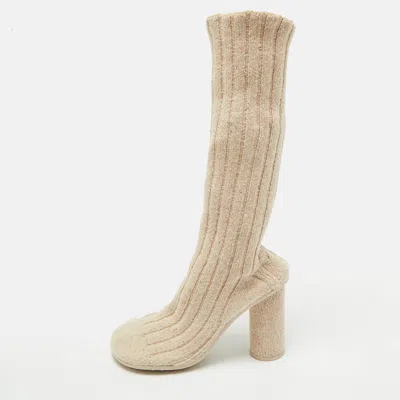 Pre-owned Bottega Veneta Atomic Size 40 Ecru Knit Fabric Socks Boots In White