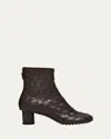 Bottega Veneta Atomic Woven Leather Cylinder-heel Booties In Brown