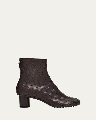 Bottega Veneta Atomic Woven Leather Cylinder-heel Booties In Brown