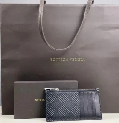 Pre-owned Bottega Veneta Authentic In Box  Men's Leather Zipped Card Case Holder Black