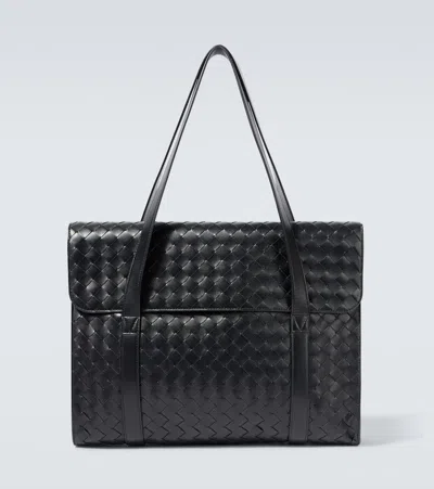 Bottega Veneta Avenue Intrecciato Leather Briefcase In Black