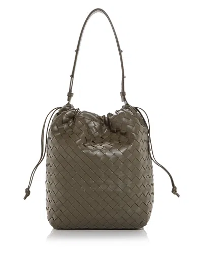 Bottega Veneta Intrecciato Drawstring Leather Bucket Bag In Silver