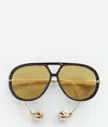 Bottega Veneta 'aviator' Black And Yellow Sunglasses With Metal Temples With Drop Detail In Recycled In Yellow