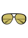 Bottega Veneta Eyewear Aviator Frame Sunglasses In 002 Black Silver Yellow