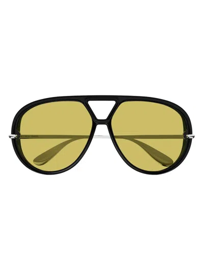 Bottega Veneta Eyewear Aviator Frame Sunglasses In 002 Black Silver Yellow