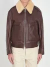 Bottega Veneta Brown Shearling Coat With Removable Fur Collar And Front Zip Closure In Leather Woman