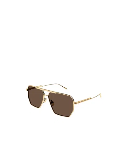 Bottega Veneta Gold Gold Brown Metal Sunglasses In Pattern